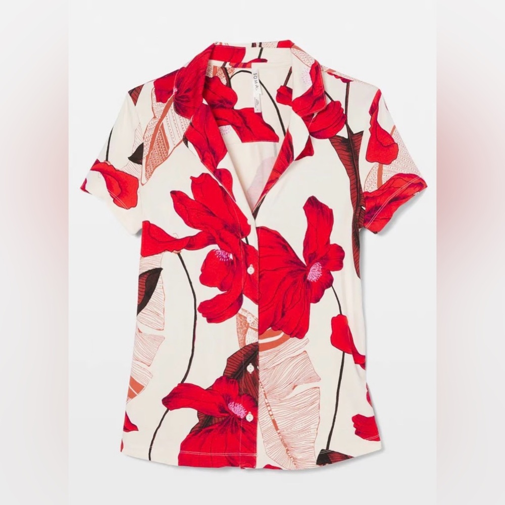 Soma Cool Nights Short Sleeve Notch Collar Tropic Like It’s Hot Top - Picture 4 of 5